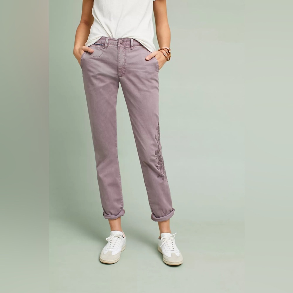 Anthropologie Chino‎ Relaxed Embroidered Ankle Pants Size 25